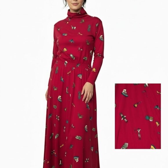 Vintage Native Inspired Sharon Young Dress Desert Western 80s Novelty Print Maxi - Picture 1 of 8